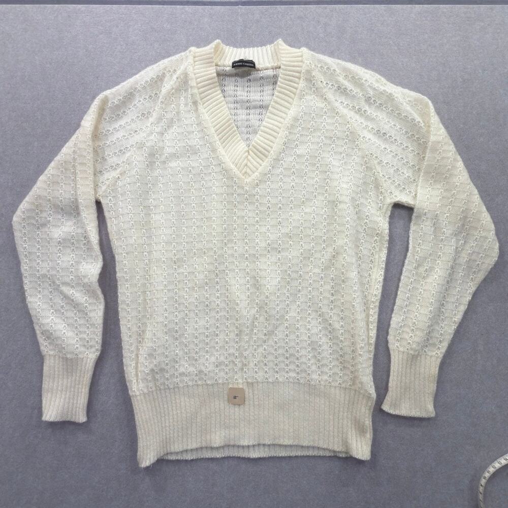 Pierre Cardin Sweater Cream V Neck Knit Textured Vintage Pullover USA